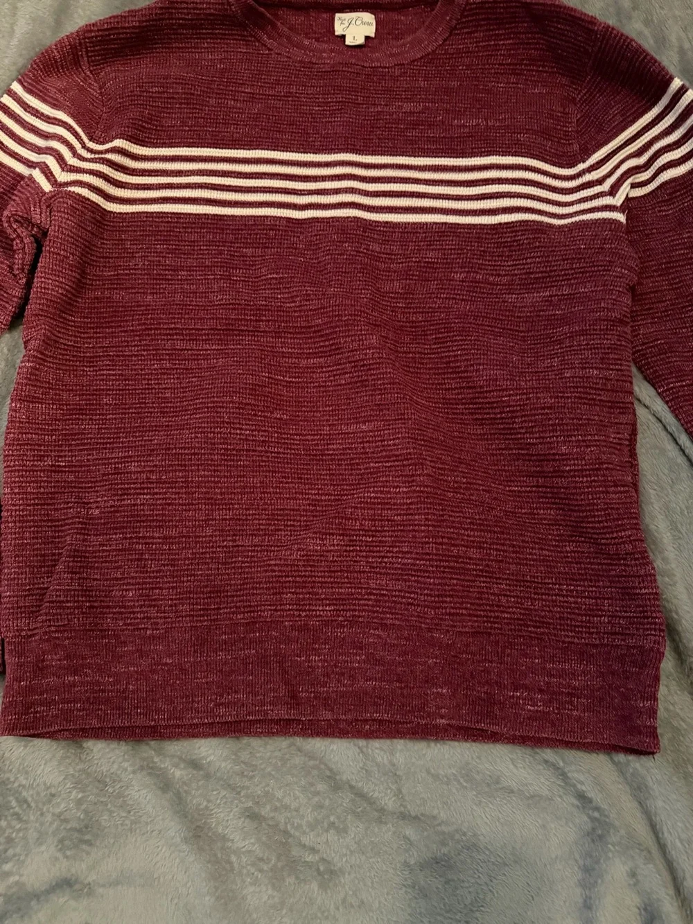 J. Crew Burgundy Crewneck Sweater with White Chest Stripes